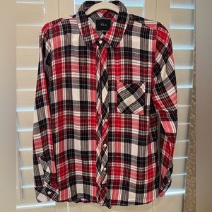 Evereve x Rails Hunter Button Down Flannel Plaid Shirt Red Navy Yellow Size M